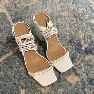 White Square Toe Ankle Tie Heels